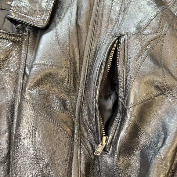 Vintage Tanned Leather Outfitters Black Leather Jacket Mens 3X Patchwork Lined - Picture 9 of 16